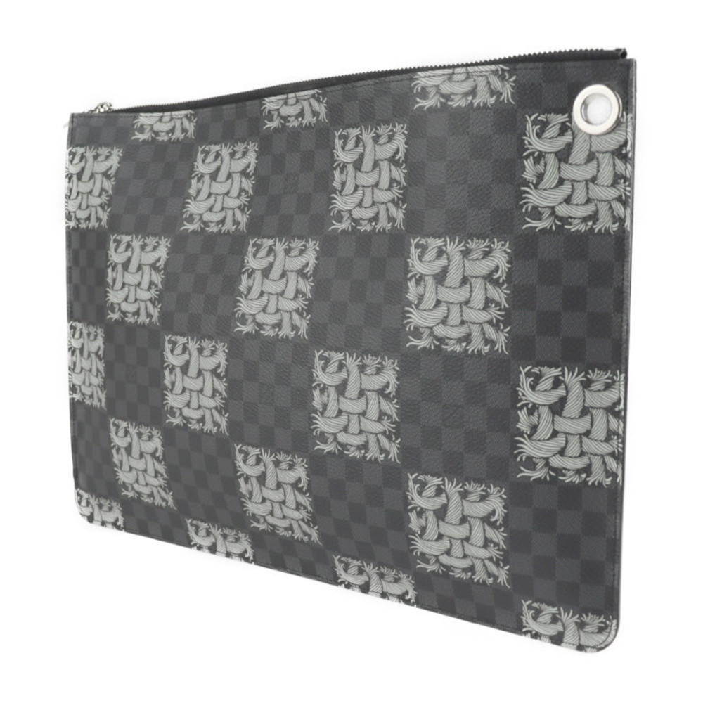 Louis Vuitton Nemeth Gray Clutch GM Black Pochette Handbag Jules